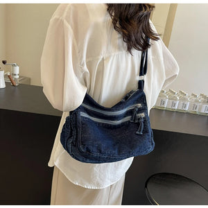 Casual Denim Crossbody Tote – Women's Trendy Handbag