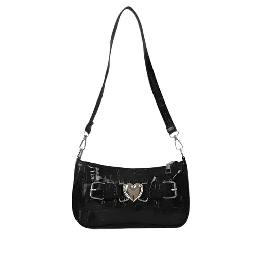 Y2K Peach Heart Leather Bag – Alligator Pattern Shoulder Handbag