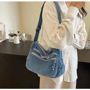 Casual Denim Crossbody Tote – Women's Trendy Handbag