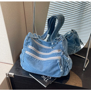 Casual Denim Crossbody Tote – Women's Trendy Handbag