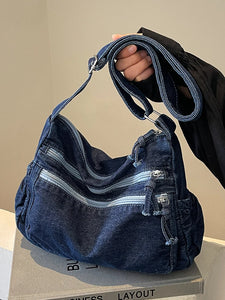 Casual Denim Crossbody Tote – Women's Trendy Handbag